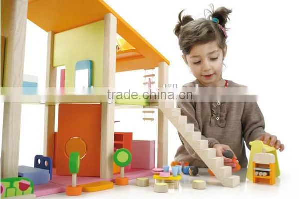 High quality diy wooden play doll house,solid wood dollhouse,wooden doll house furniture