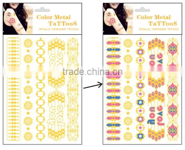Fashion Colour Changing Metal Temporary Tattoo Sticker With Waterproof