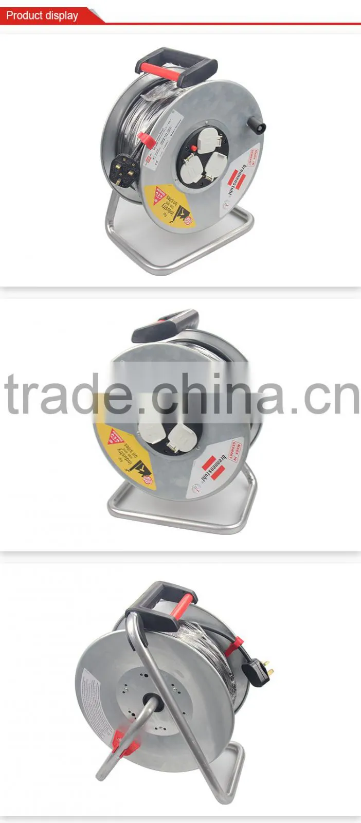 European Type 50M 16A mini cable reel H05vv-f 3 gang socket