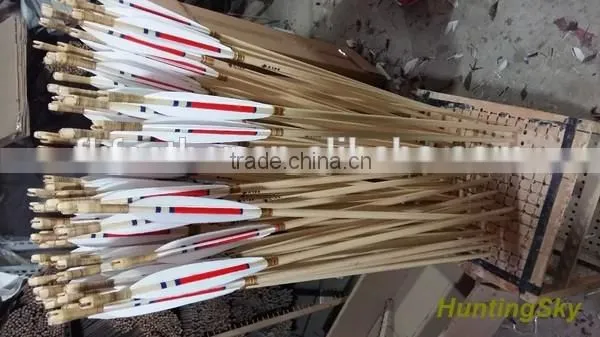 Archery White Pine Stem Wood Arrow With 5" Turkey Feather For Archery Traditional Bow Shooting