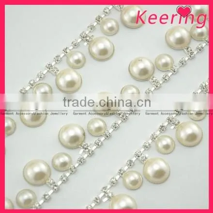 Wholesale pearl 2014 hot sale circle high quality Rhinestone chain WRC-095