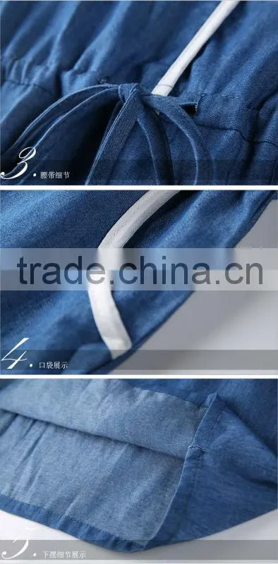 2015 Casual Women Newest Denim Dress High Qality Sleeveless Ladies fashion Denim Dress With flower