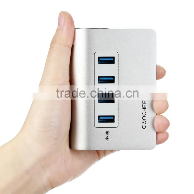 CooCheer 2015 Ultra Mini Bus-Powered Aluminum Super Speed 4 Ports USB 3.0 HUB for Macbook-Silver Color AM000073