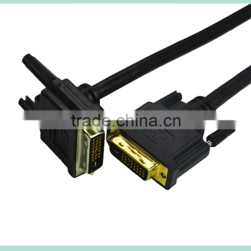 Black 90 degree 24+1 DVI to DVI cable with Ethernet and gold connector support 3D