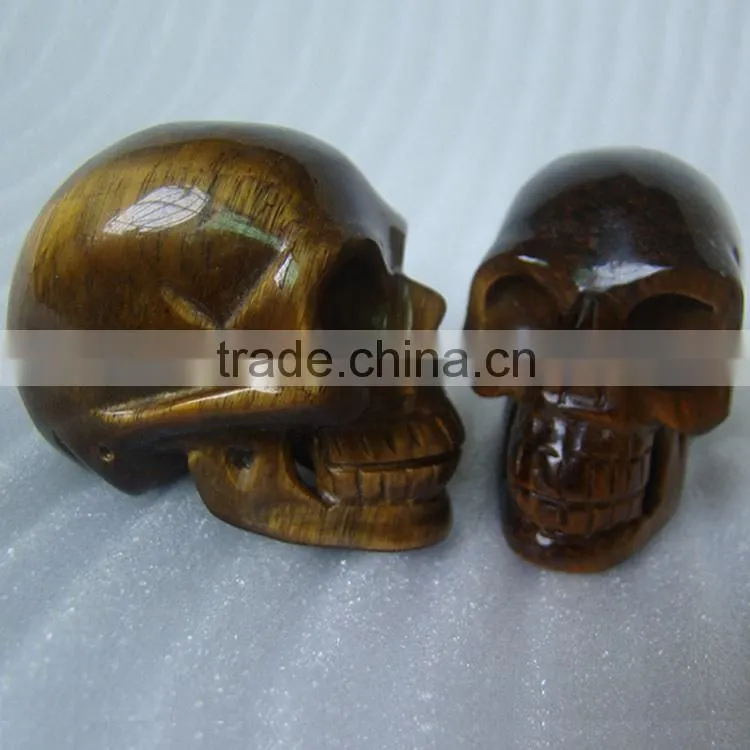 Semi Precious Stones Tiger Eye Skull Figurine