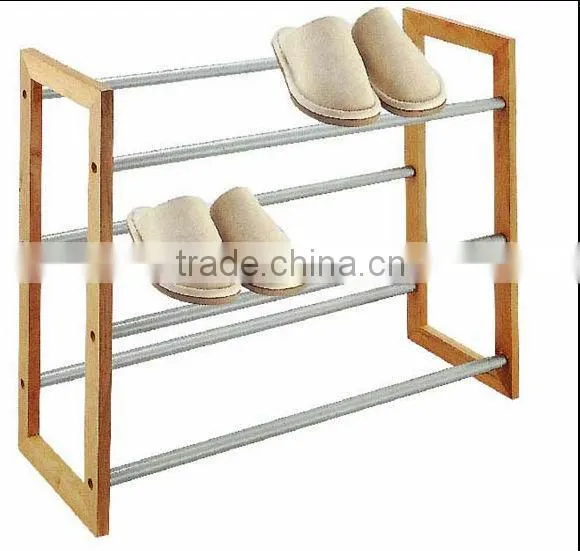 rubber wood& chrome plating high quality shoe rack