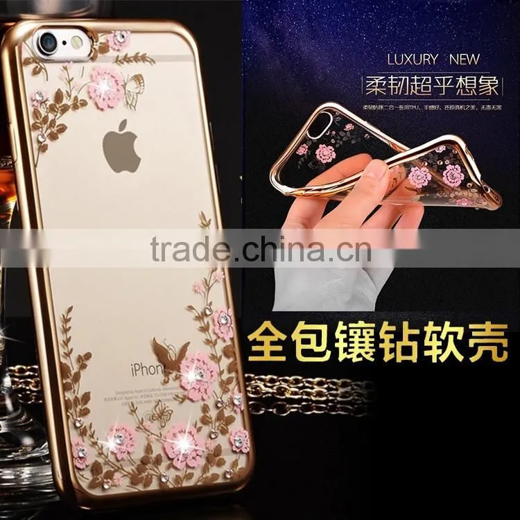 Luxury Diamond Flower Ultra-thin Clear Hard Back Case Cover For iPhone 6 6s Plus