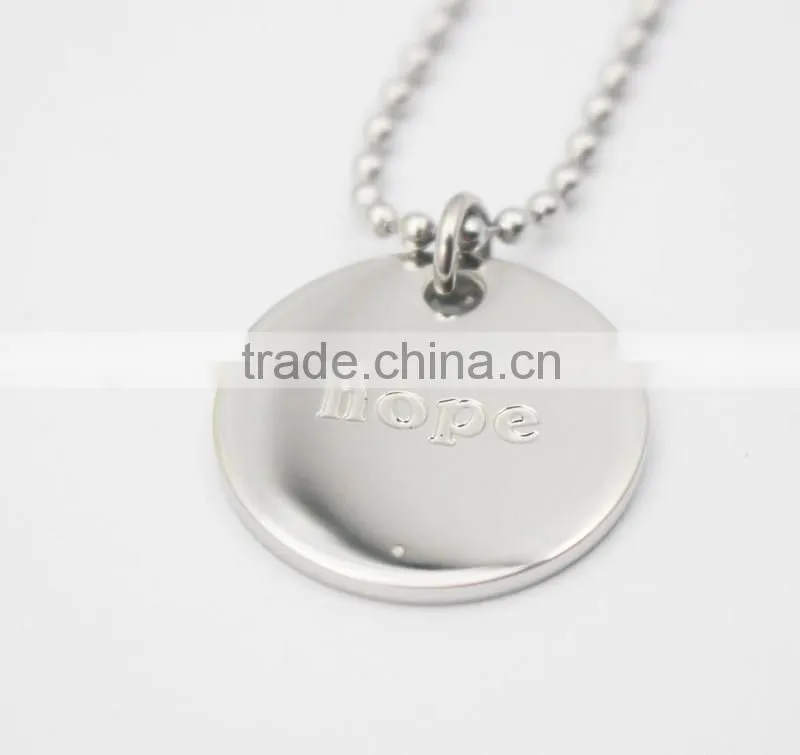 Fashion Jewellery Engraved Words Dream Hope Disk Pendant Jewelry Necklace