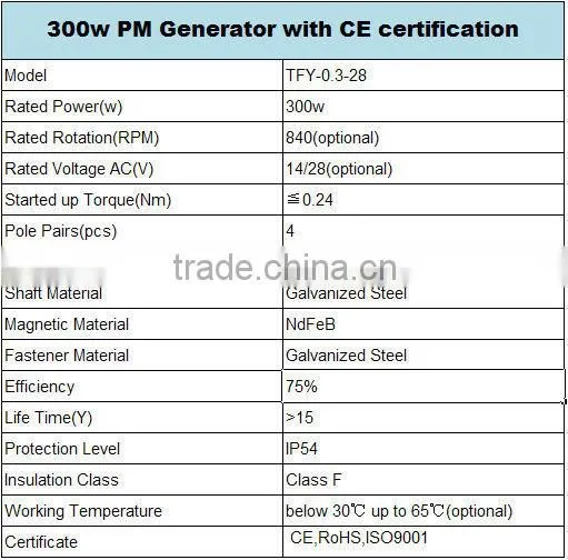 3-phase 300W permanent magnet generator with CE Rohs cetification