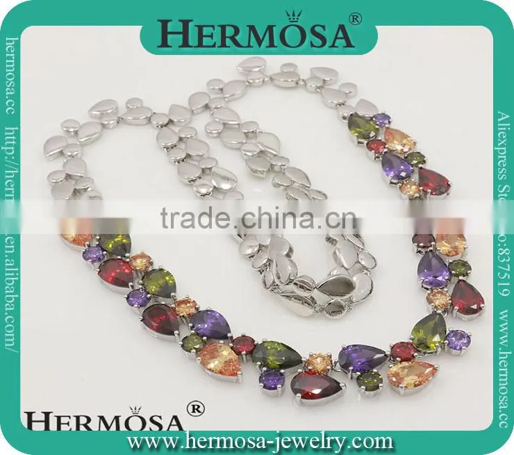 Hermosa Jewelry Love Heart Crystal Topaz Girls Costume Party Silver Pendant