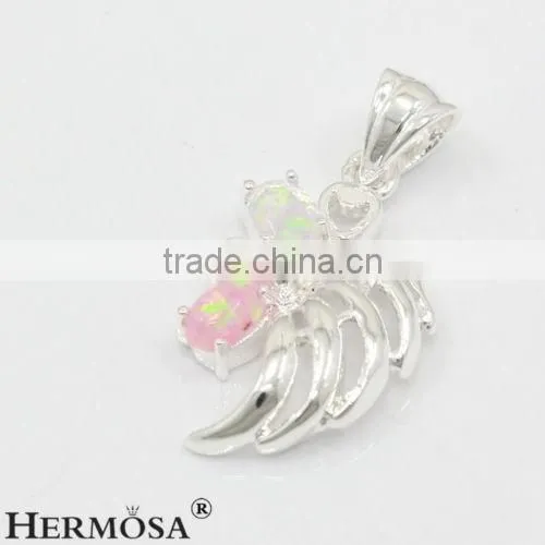 Angle Wing 925 Sterling Silver Pretty Pink Australia Opal Necklace Pendant