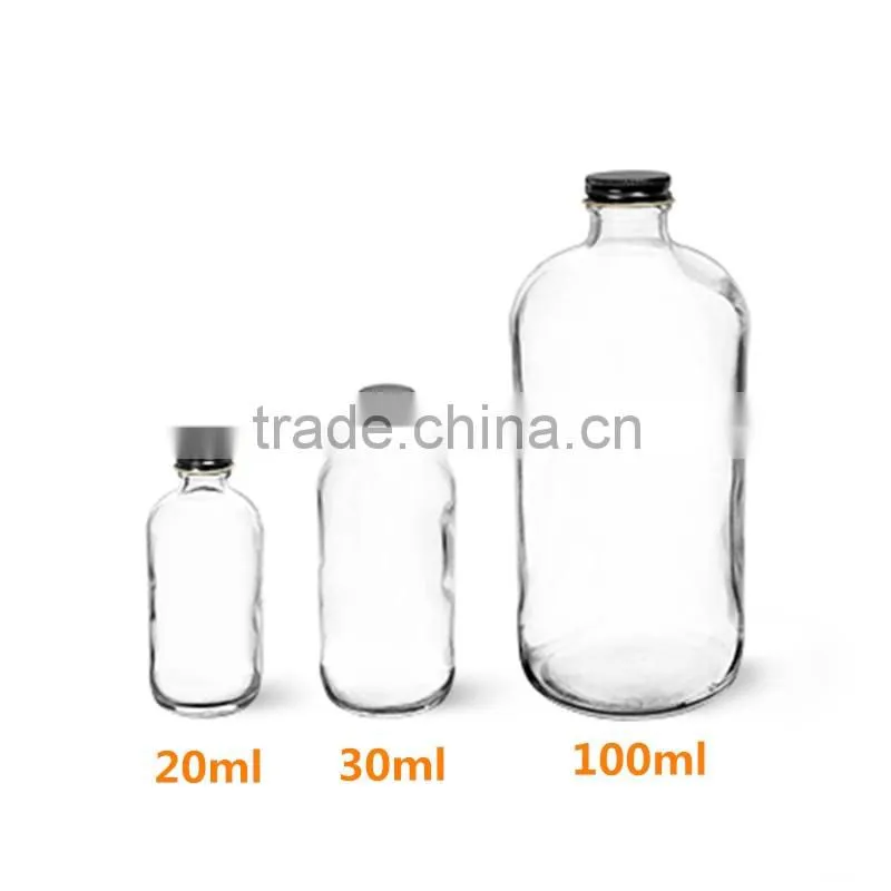 20ml 30ml 100ml clear boston round pharmaceutical container