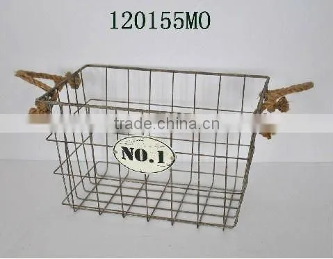 120155MO Jute handle metal wire basket rectangle storage basket