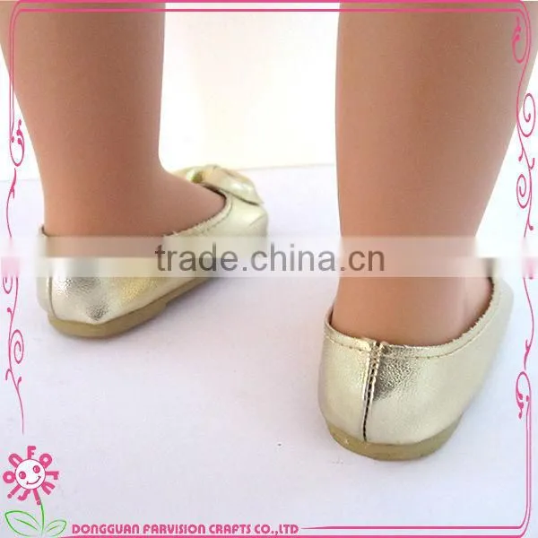 Mini golden doll shoes with bow OEM 18'' doll shoes for kids