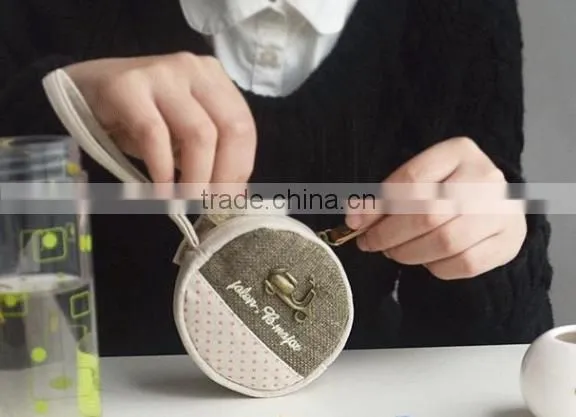 Promotional retrostyle round shape canvas coin purse made in china