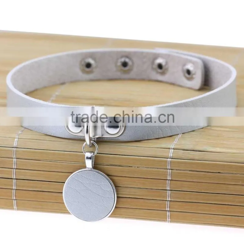 Japanese Anime Sailor Moon Rock Harajuku Gothic Punk Style Multi Color Alloy Round Pendant PU Leather Choker Necklace
