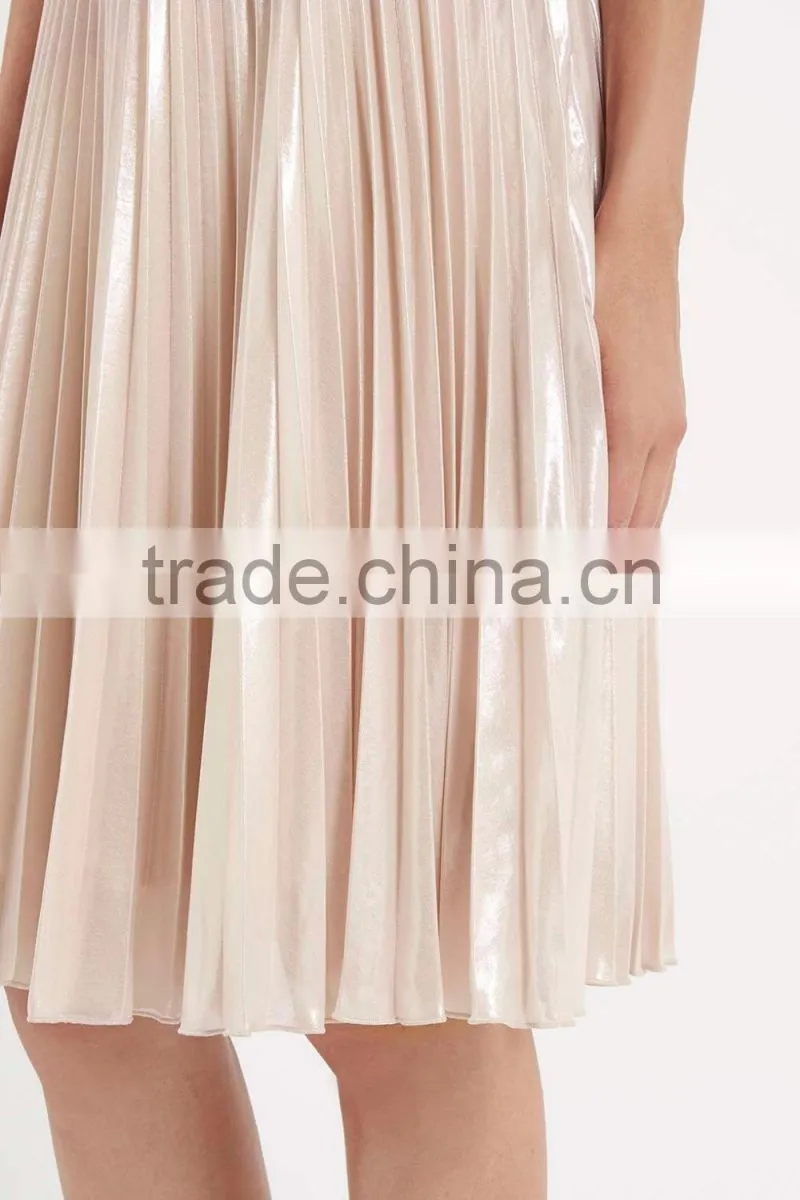 Foil Pleated Midi Lidy Skirt
