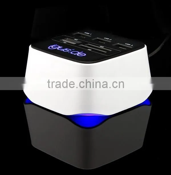 hottest selling usb hub combo card reader with led lighting logo