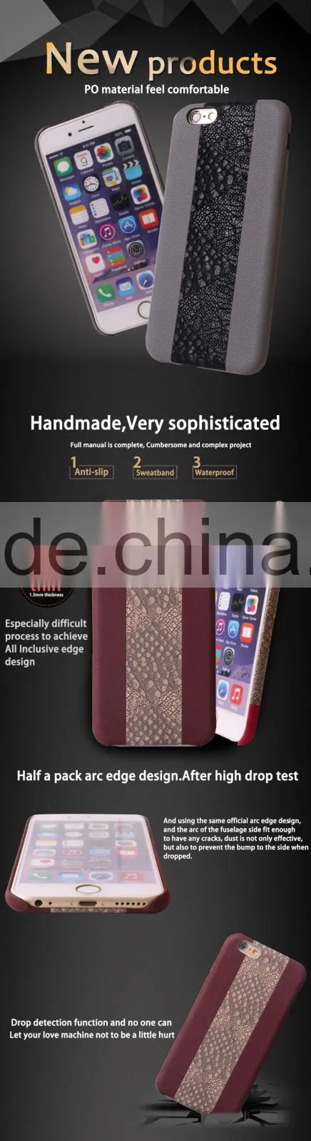 New design exquisite double color design mobile back cover leather phone case for iphone 6s