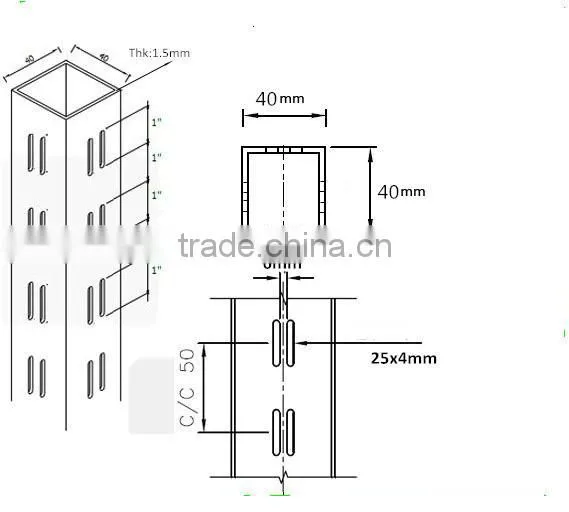 High Quality Chrome Finish Slotted Upright/Steel Pipe/Metal Square Tube