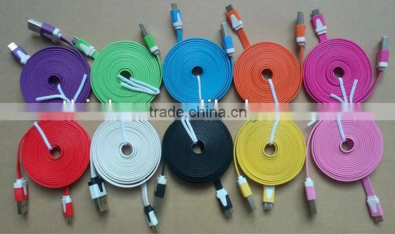 Colorful flat noodle micro usb cable used for all kinds of android smart phones