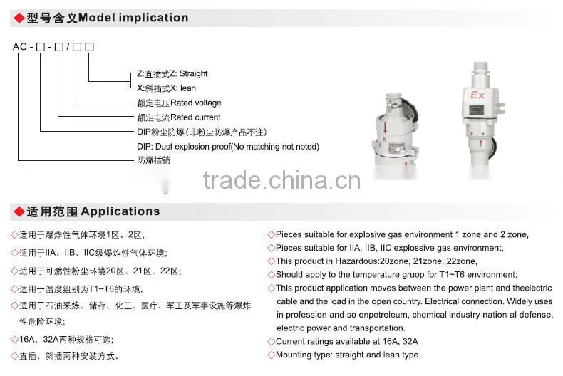 AC-32A China explosion proof plug and socket with interlock