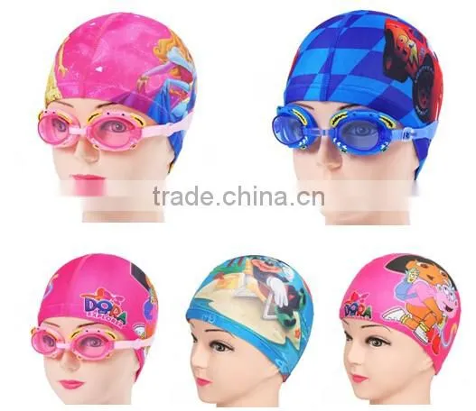 Cute Cartoon Kids children boys girls Lycra fabric swimming cap bathing cap