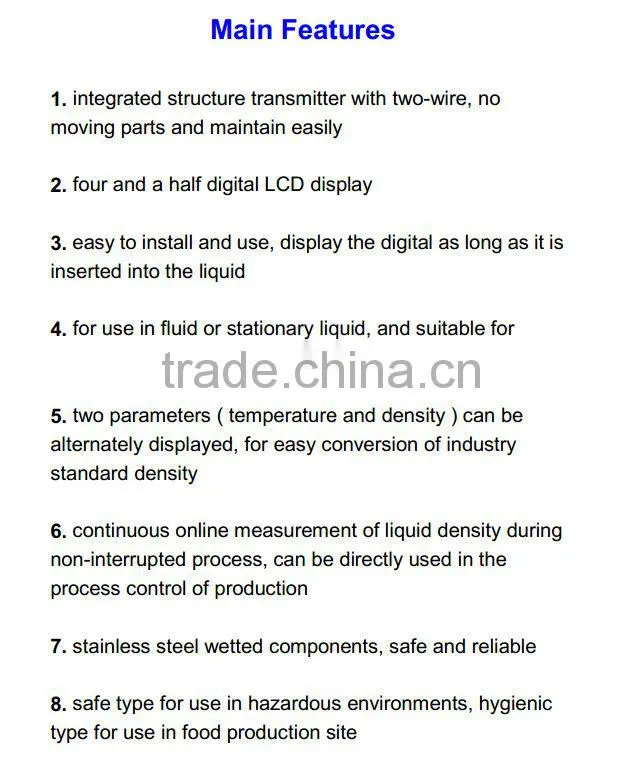 Smart MD-3051 online density meter with ISO9001:2000 in the softdrink industry with 4-20mA