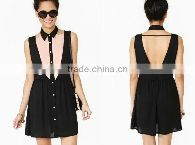 New Model Front Placket Casual Dresses with Back Deep V neck