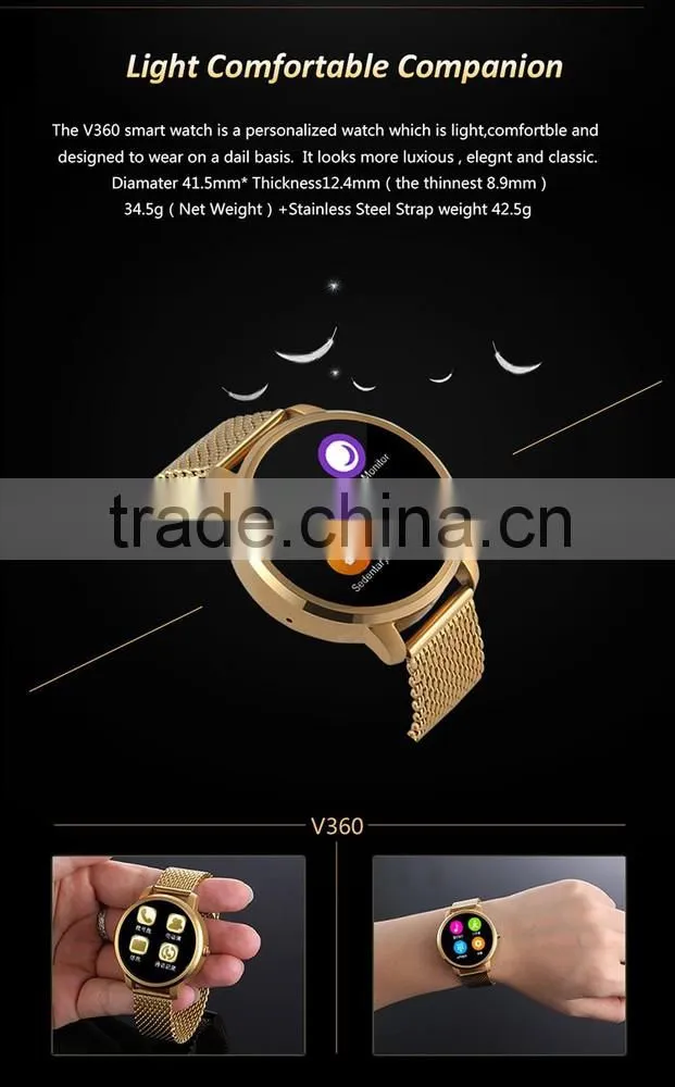 2016 Update V360 Smart Watch V360 1.22 inch 2.0M camera Bluetooth pedometer for android phone smartwatch for All Smartphone