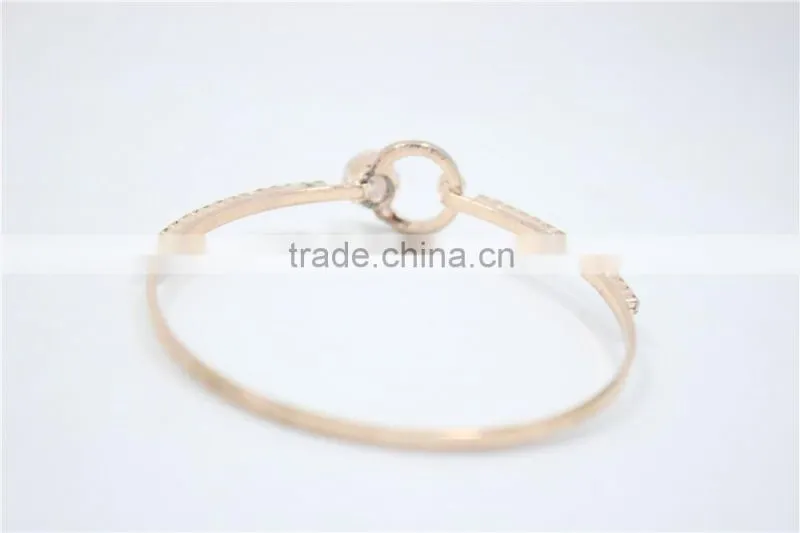 Classic Light Rose Gold Polished Bangle Bracelet White Clear Rhinestone w/Sides Claw Diamond Chain Cuff 2016New Intrend style