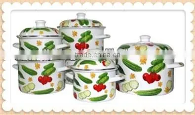 High Quality Cucumber Tomato Fresh Vegetable Full Printable Enamel Cookware Pot Set 5 pcs