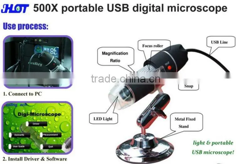 500 USB microscope, display images on PC, LED lights intensity adjustable