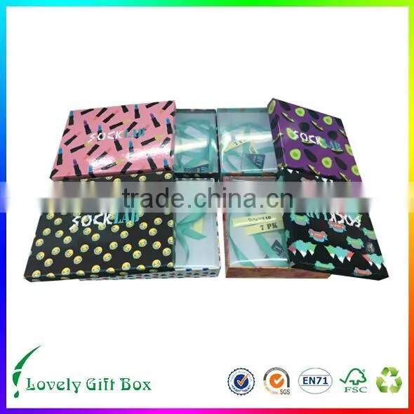 cheap handmade cardboard colourful custom 7pk sock gift packaging box