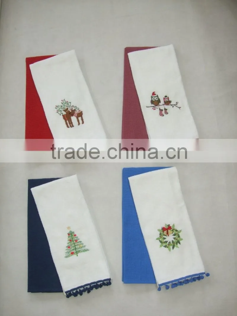 kitchen cotton velour tea towel set with embroidery and waffle cotton towel set china supplier bulk buy from china