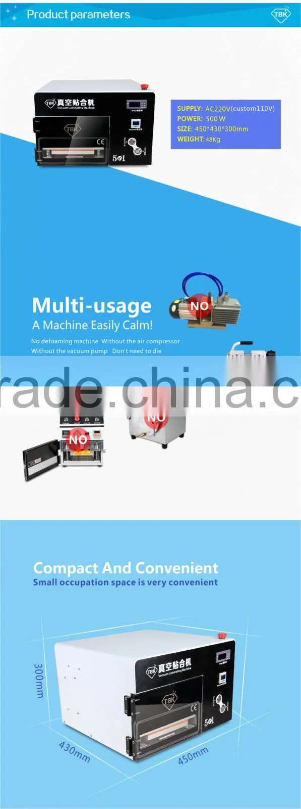 TBK 5 in 1 Vacuum OCA Lamination Machine Automatic with Mini Autoclave + 5 in 1 Frame Laminator,LCD repair machine