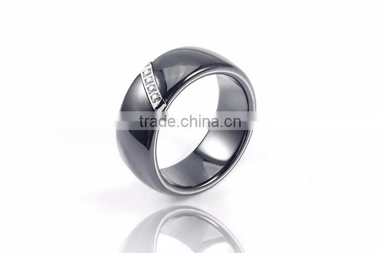 Stainless steel Ceramic micro-setting cz diamond new coming design black simple ring jewelry