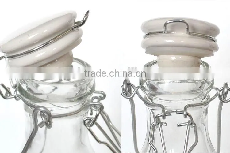 1 liter glass milk bottle with lockiing ceramic lid