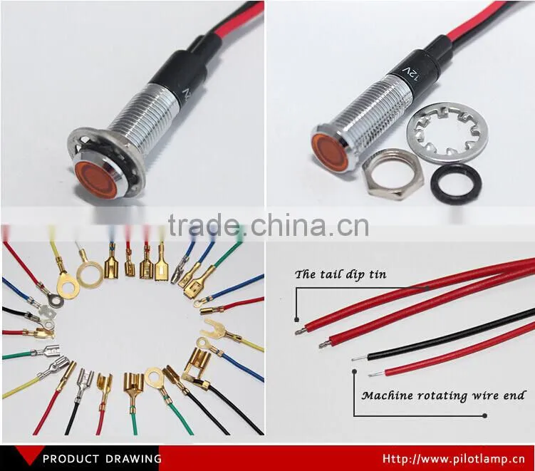 8mm led bulbs for marine navigation red signal pilot lamp 12v indicator light with wire