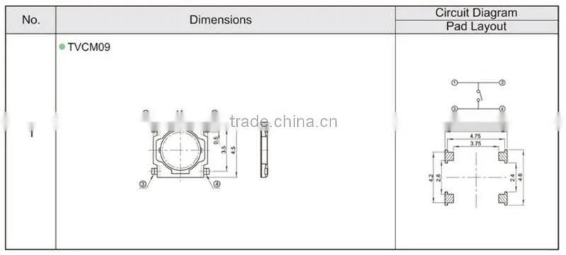 FTVCM09 smt momentary tactile tact lcd touch wall switch
