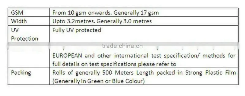 agriculture nonwoven fabric to protect plants/ crops