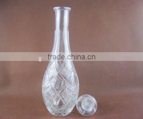 Glassware, glass wine bottle with lid