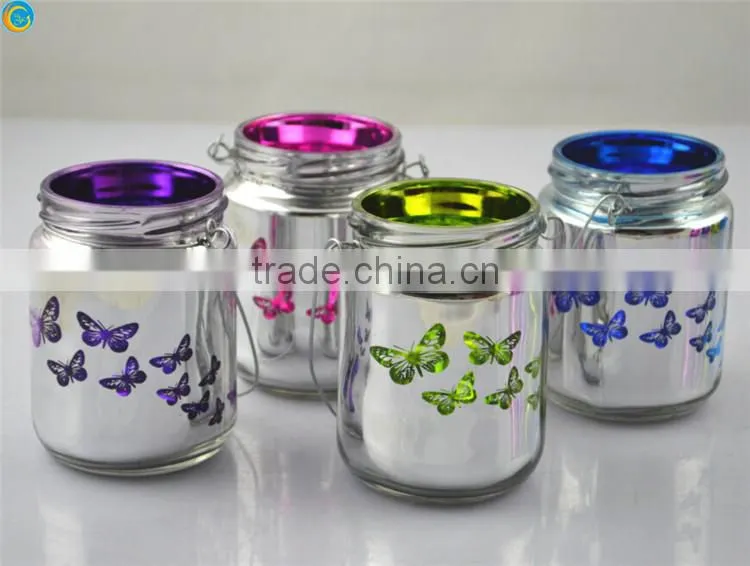 butterfly design mirror glass jar factory supply
