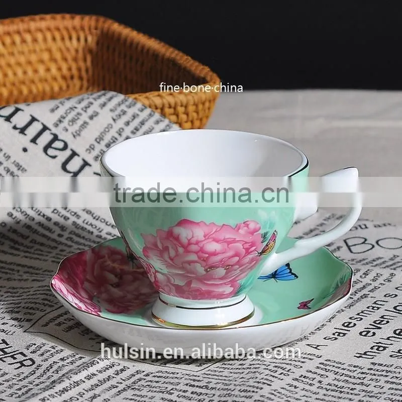 Elegant flora design bone china coffee cup with saucer