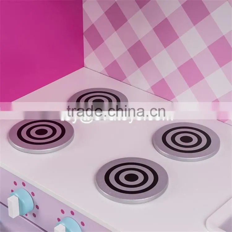 New style big size lovely pink girls toys wooden girls play kitchen W10C276