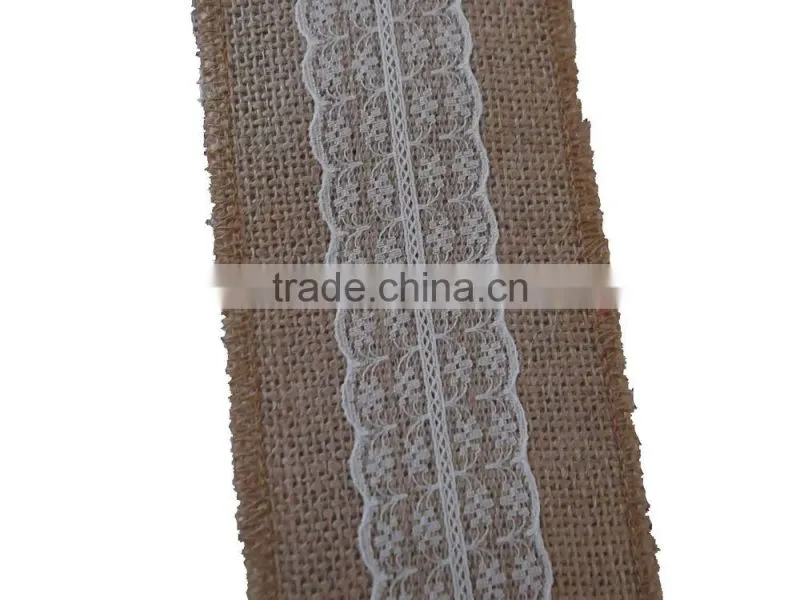 3''*3Y natural jute ribbon with lace on spool