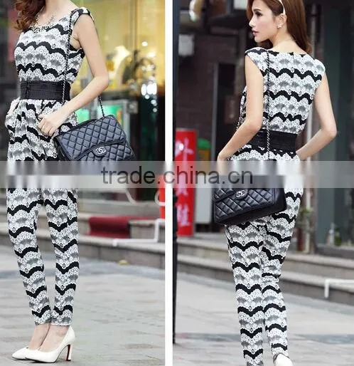Sexy elegant wide belted sleeveless harem pants design long floral printed rompers women jumpsuit