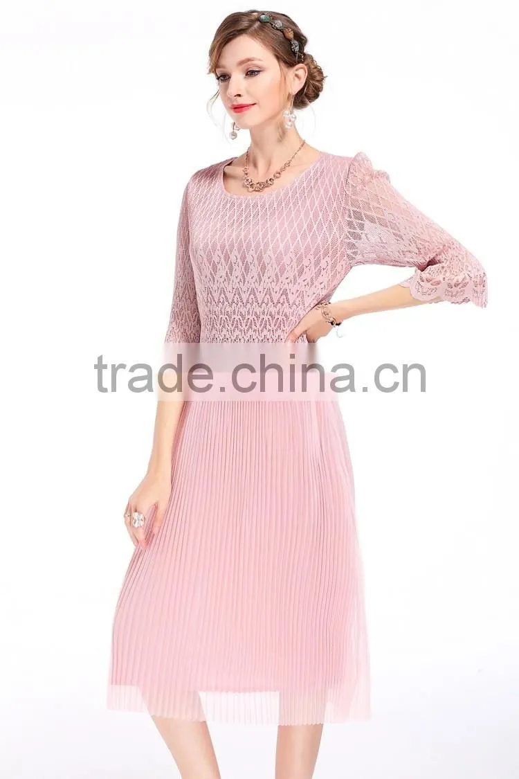Ladies compression 3/4 transparent lace sleeve slim long dress