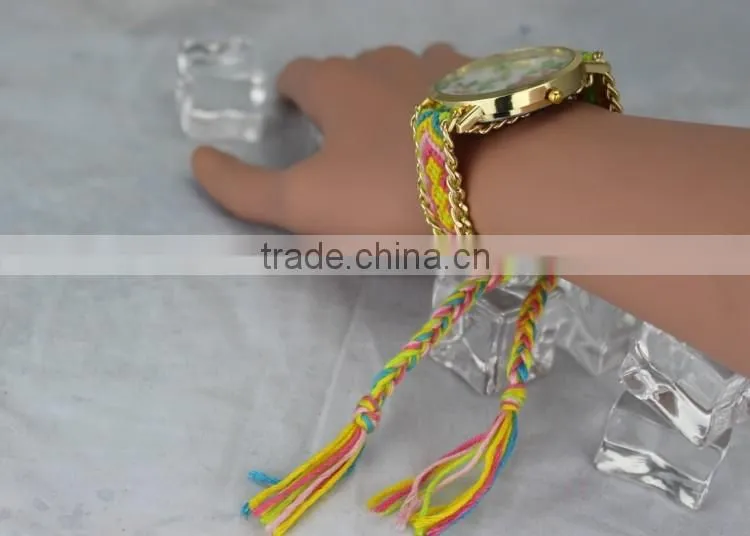 2015 DIY handmade braided rope watch Korean exquisite rainbow bracelet watch