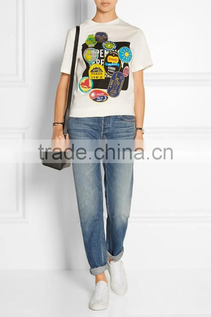 Cotton fruit Sticker t shirt printing for women